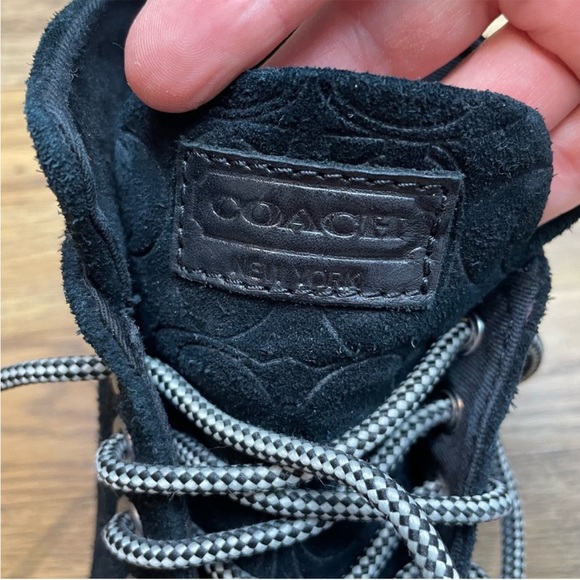 COACH Ester Embossed Black Suede Monogrammed Ankle Booties Boots Black 6.5 - Picture 3 of 10